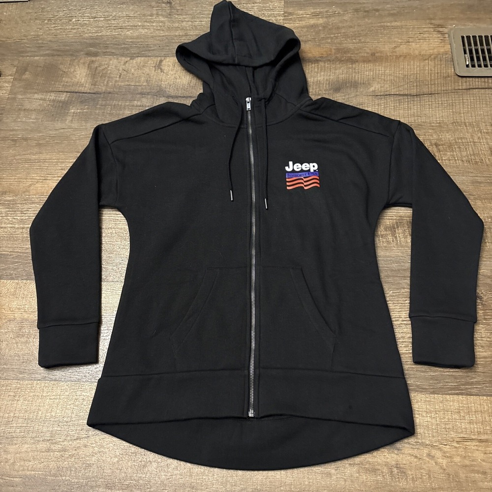 JEEP JAMBOREE USA FLAG BLACK ZIP HOODIE RARE JEEP MERCH RUBICON SIZE SMALL